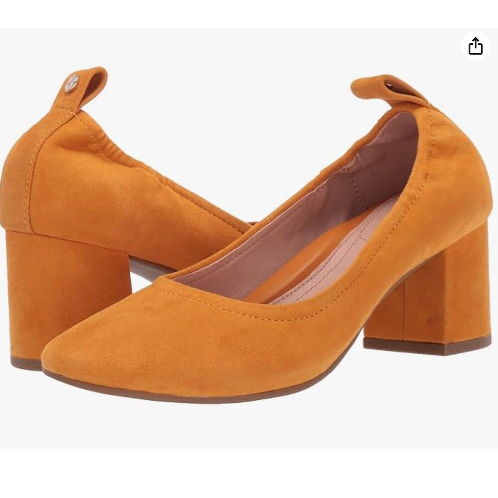 TARYN ROSE Genuine Suede Savannah Round Toe Block Heel Pump Marigold 8B